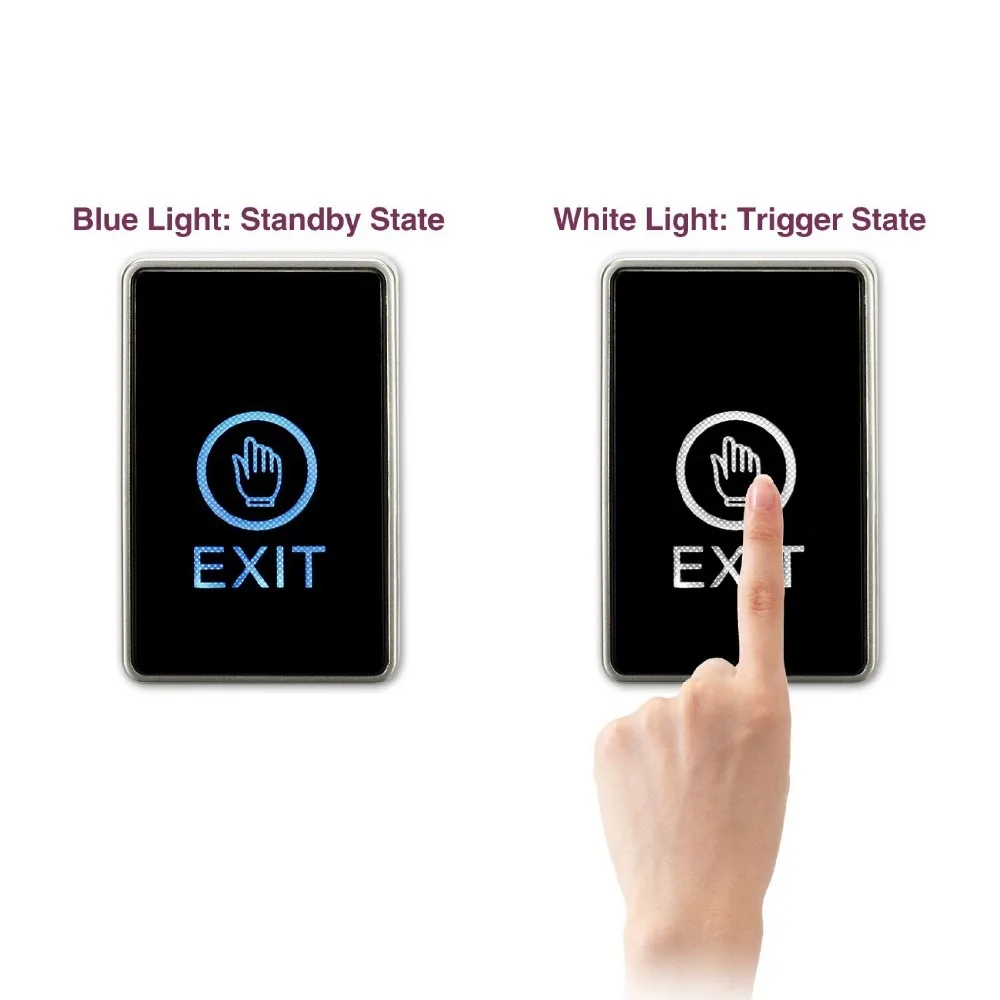 Door Exit Button Blue Lighting Black Color for Access Control Touch Release Switch