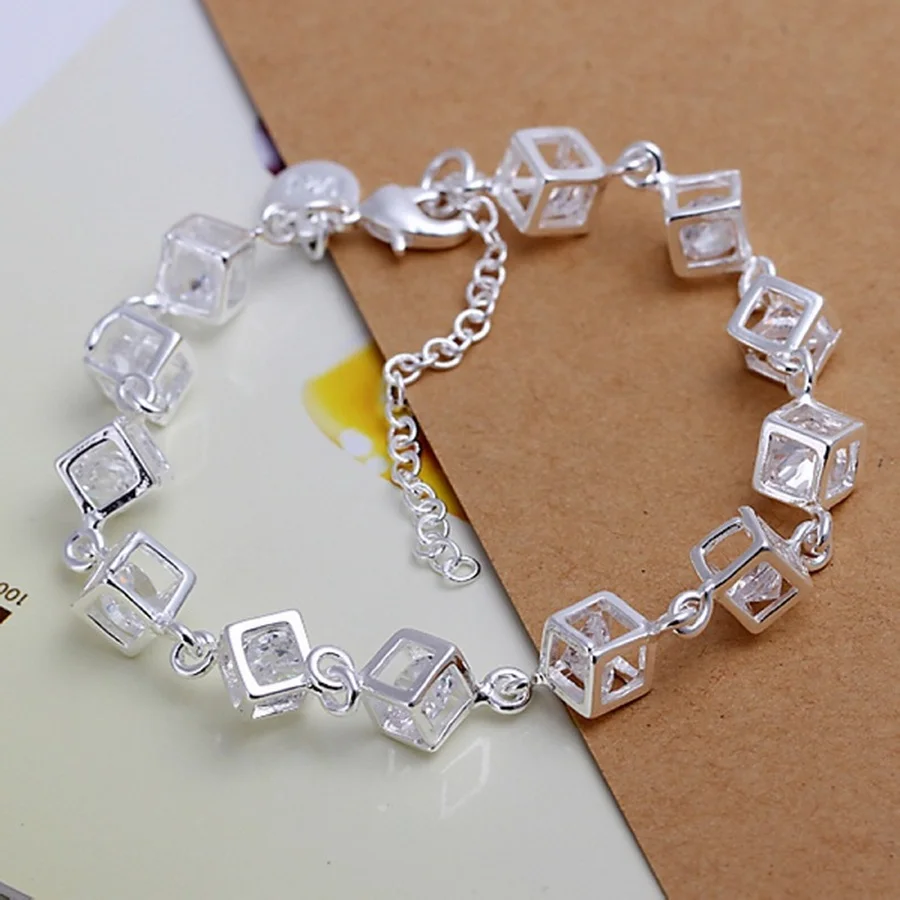 Silver color exquisite white crystal stone chain CZ bracelet fashion charm for women lady wedding hot sale Nice , tag H241