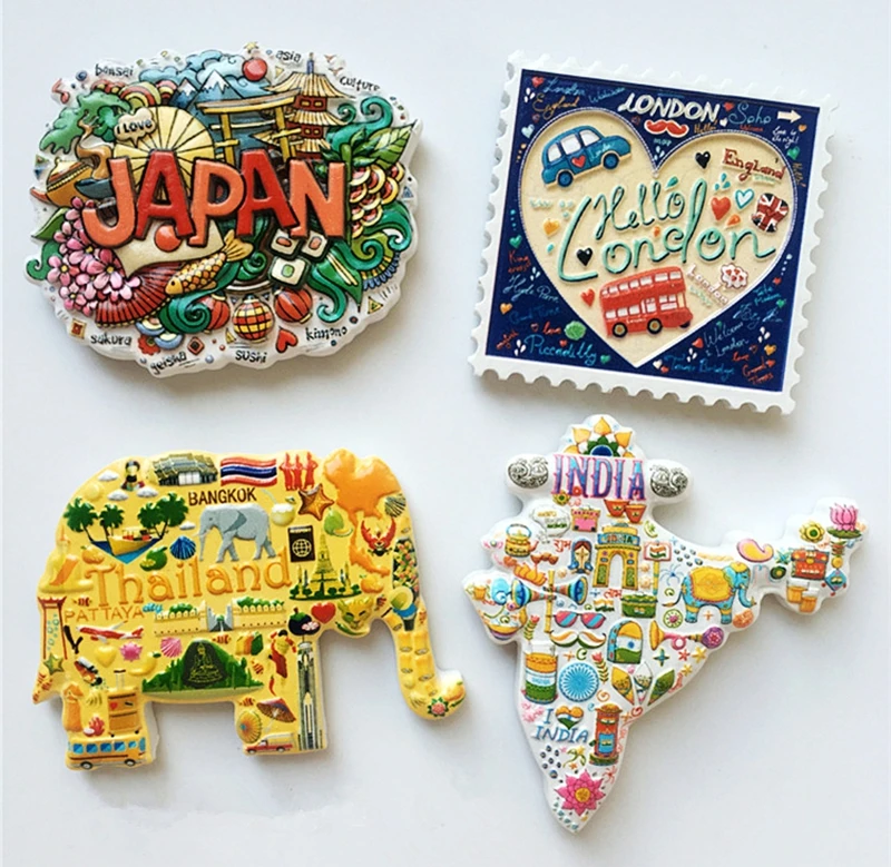 Japan Thailand UK India Topographic Map 3D Fridge Magnet Travel Souvenir Refrigerator Magnetic Stickers Home Decortion