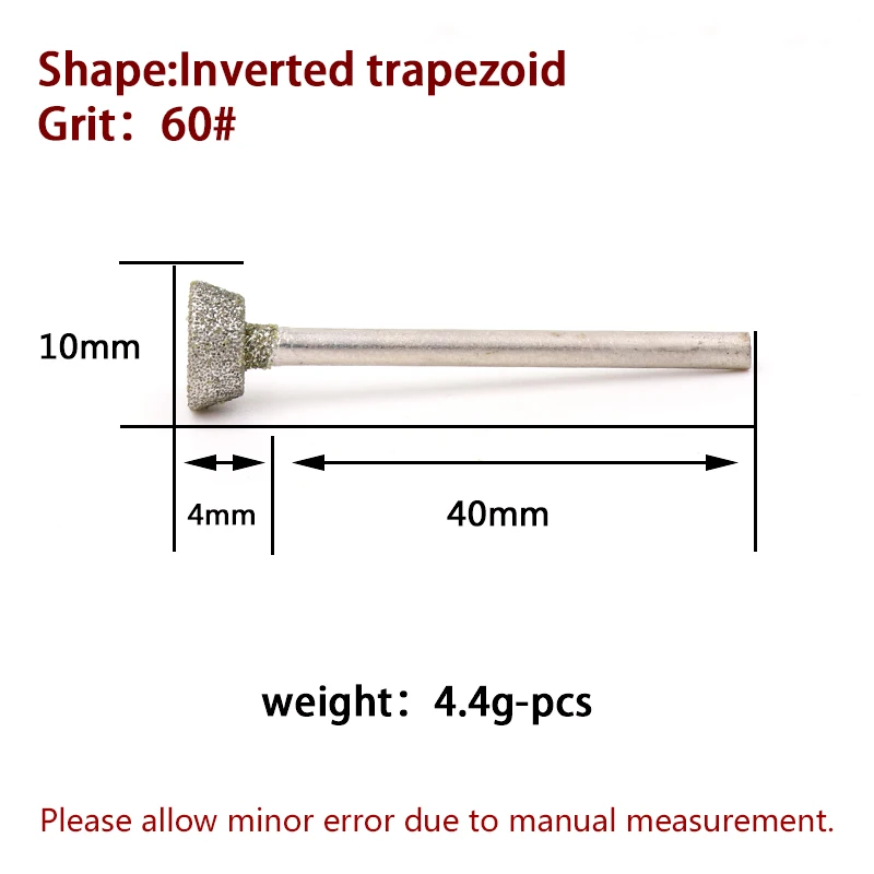 4pcs 5-10mm Diamond Grinding Head Grind Inverted Trapezoid Burrs Metal Stone Jade Engraving Carving Peeled Tools E Needle DaoTC