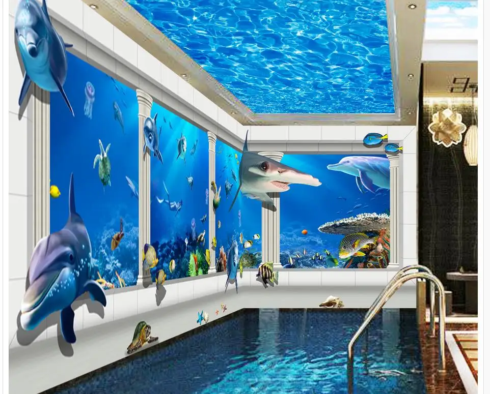 

3d wallpaper for room Ocean world Roman pillars 3D stereo theme space background wall 3d ceiling murals wallpaper