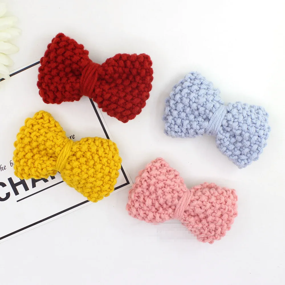 

Boutique 20pcs Fashion Cute Knitting Wool Hairpins Solid Kawaii Crochet Bowknot Hair Clips Princess Headwear Hair Accessories