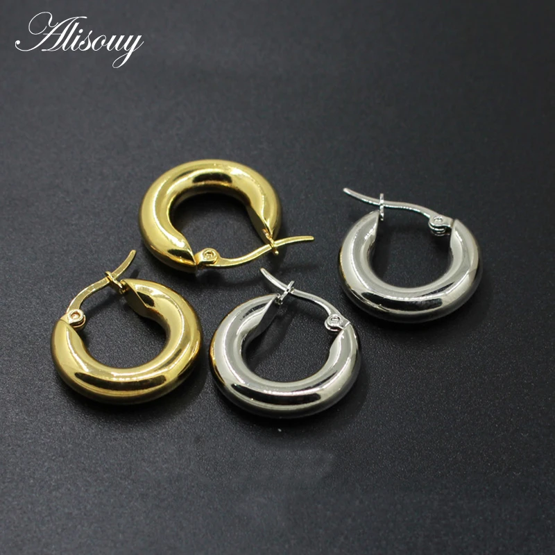 Alisouy 2pcs กว้างสแตนเลส Punk Hoop ต่างหูผู้ชายแฟชั่นเครื่องประดับต่างหูสําหรับผู้หญิง Brincos ขายส่งของขวัญ