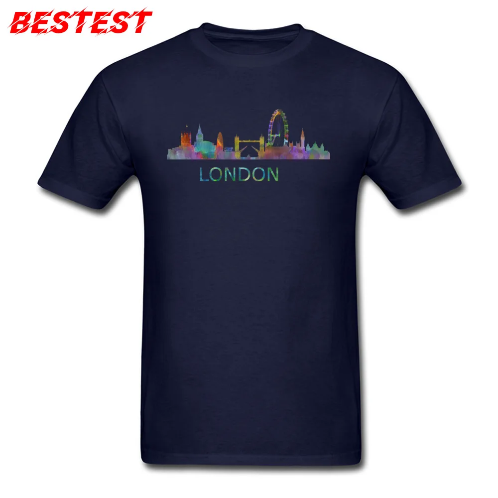 T Shirt Men T-shirt Mens Cotton Tshirt Blue Tops Hip Hop Tees Street Clothes London UK City Cityscape Watercolor Art Sweatshirts