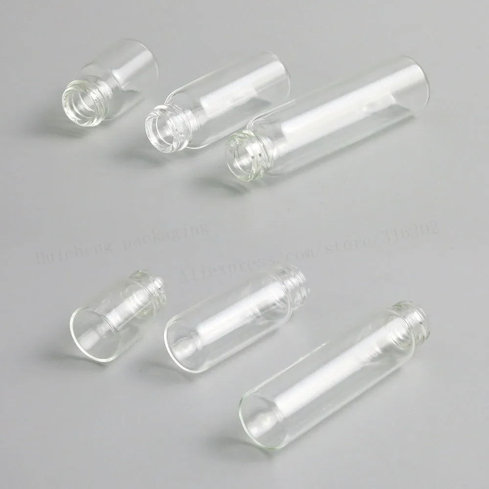 Recipiente de vidro transparente com tampa de alumínio, garrafa de vidro pequena com tampas de parafuso para uso em óleo essencial de 100x2ml 4ml 6ml