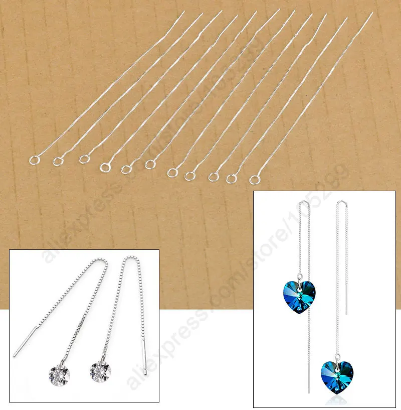 20Pcs Ear Threads Making Jewelry Findings 925 Sterling Silver Box Line Chain Earring Supplies For Crystal Beads