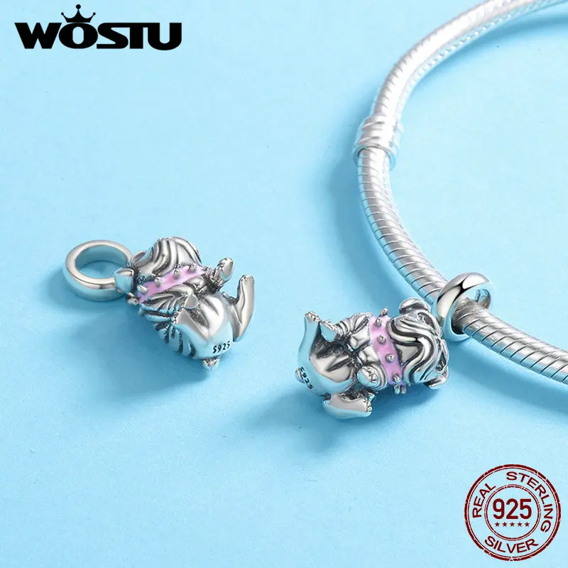 WOSTU 925 Sterling Silver English Bulldog Animal Beads fit Original Charm Bracelet For Women Fashion Jewelry Gift FIC552