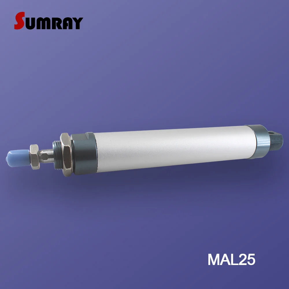 SUMRAY Pneumatic Cylinder MAL Type 25mm Bore 25/50/75/100/125/150/175/200/250/300mm Stroke Aluminium Alloy Pneumatic Cylinder