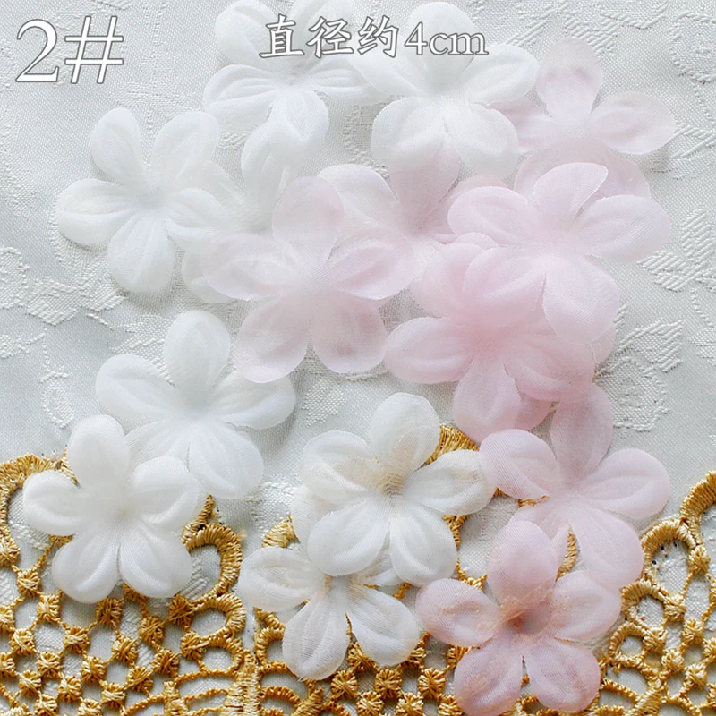 400 Stuks Roze Off Wit Kant Patch Organza Applique Accessoires Trouwjurk Diy Bruid Haar Sluier Stof Bloemen Voor Ambachten