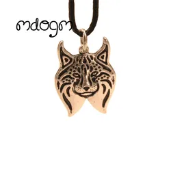 Lynx Cat Animal Pendant Necklace Antique Gold Silver Plated Jewelry Gift For Women Male Female Cartoon Rope Punk NT006