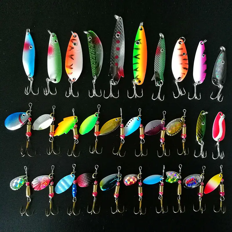 

FJORD 30 Pcs Spinning Lures Fishing Lure For Winter Sea Spoon Baits Spinnerbait Metal Multi Color Fishing Tackle Artificial Bait