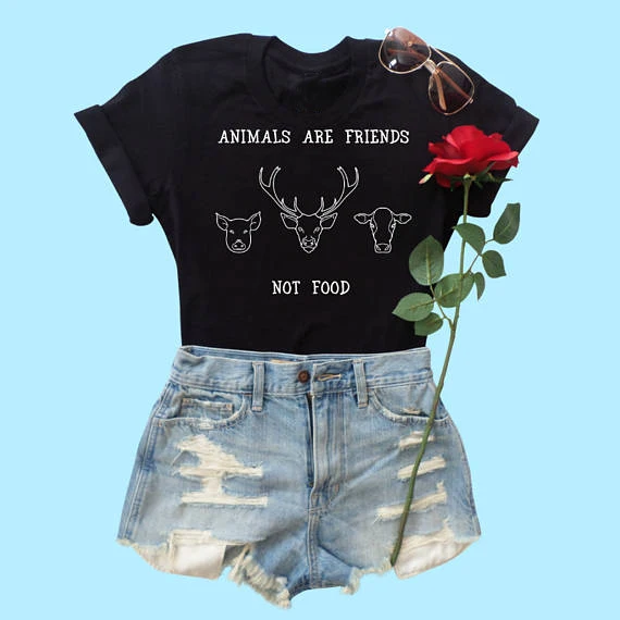 

Skuggnas Animals are friends t shirt women fashion summer cotton tees funny slogan cow graphic vintage tops tumblr vegan t shirt