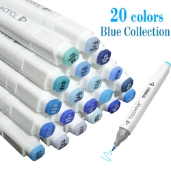 TouchFIVE Marker Pens 20 Colours Alcohol Markers Blue Color Set Ocean Sky Fashion Stationery Pen For School Sketch Markers