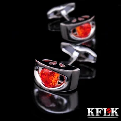 KFLK Jewelry shirt Fashion cufflink for mens Brand Orange Red Cuff link Luxury Wedding Button male High Quality guests