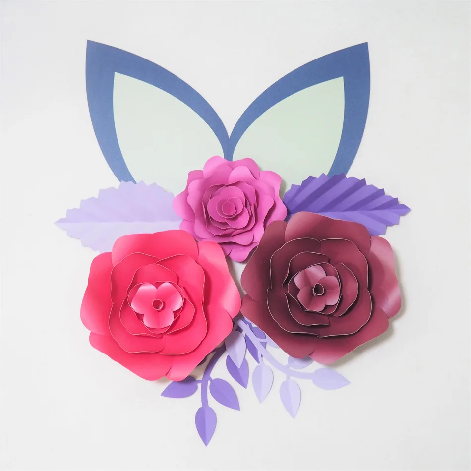 Cardstock Mix DIY Paper Flowers Leaves Ears Set For Baby Shower Birthday Backdrops Decorations Nursery Wall Deco Video Tutorials