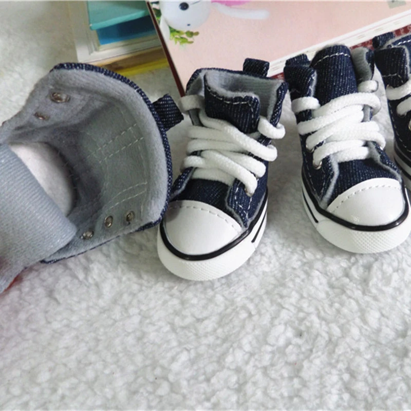 4 pcs/set Outdoor Denim Blue Pet Shoes Anti-slip Dog canvas shoes small dog puppy Boots Casual Dogs Sport Sneaker