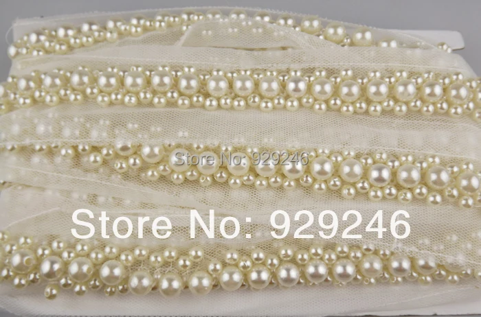 2yards/lot 2.3cm beaded pearl lace sewed in white mesh for wedding dress women mink coat garment decoration trims accessory