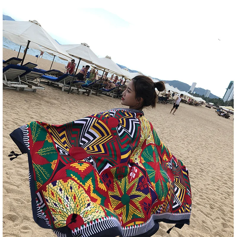 Summer scarf female fashion wild cotton and linen European and American national wind tourism holiday seaside shawl beach towel