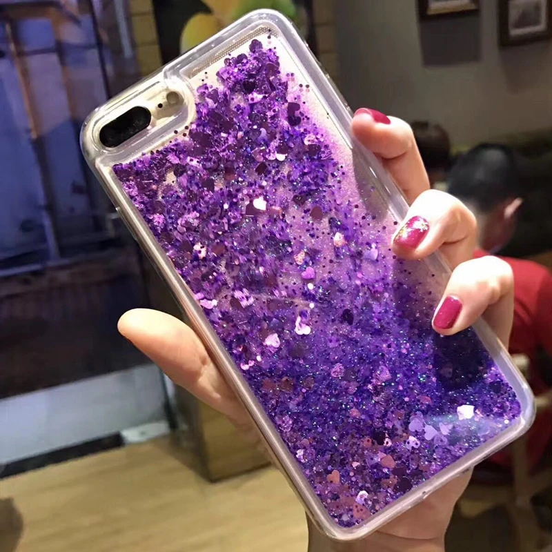 Glitter Liquid Quicksand Case For iPhone 5S SE2016 Bling Love Heart Phone Case For iPhone 6S 6 7 8 Plus X Girls Cute Back Cover