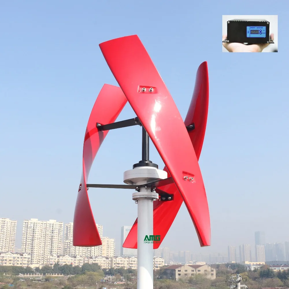 

600W 24V Spiral Wind Turbine Generator Red/White VAWT Vertical Axis Residential Energy With MPPT/PWM Charger Controller