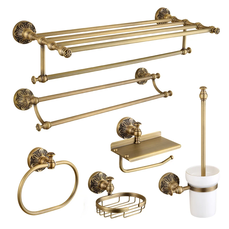 

Bathroom Hardware Set Brass Towel Rack Paper Holder Towel Bar Corner Shelf Toilet Brush holder Antique Bathroom Accessories Set