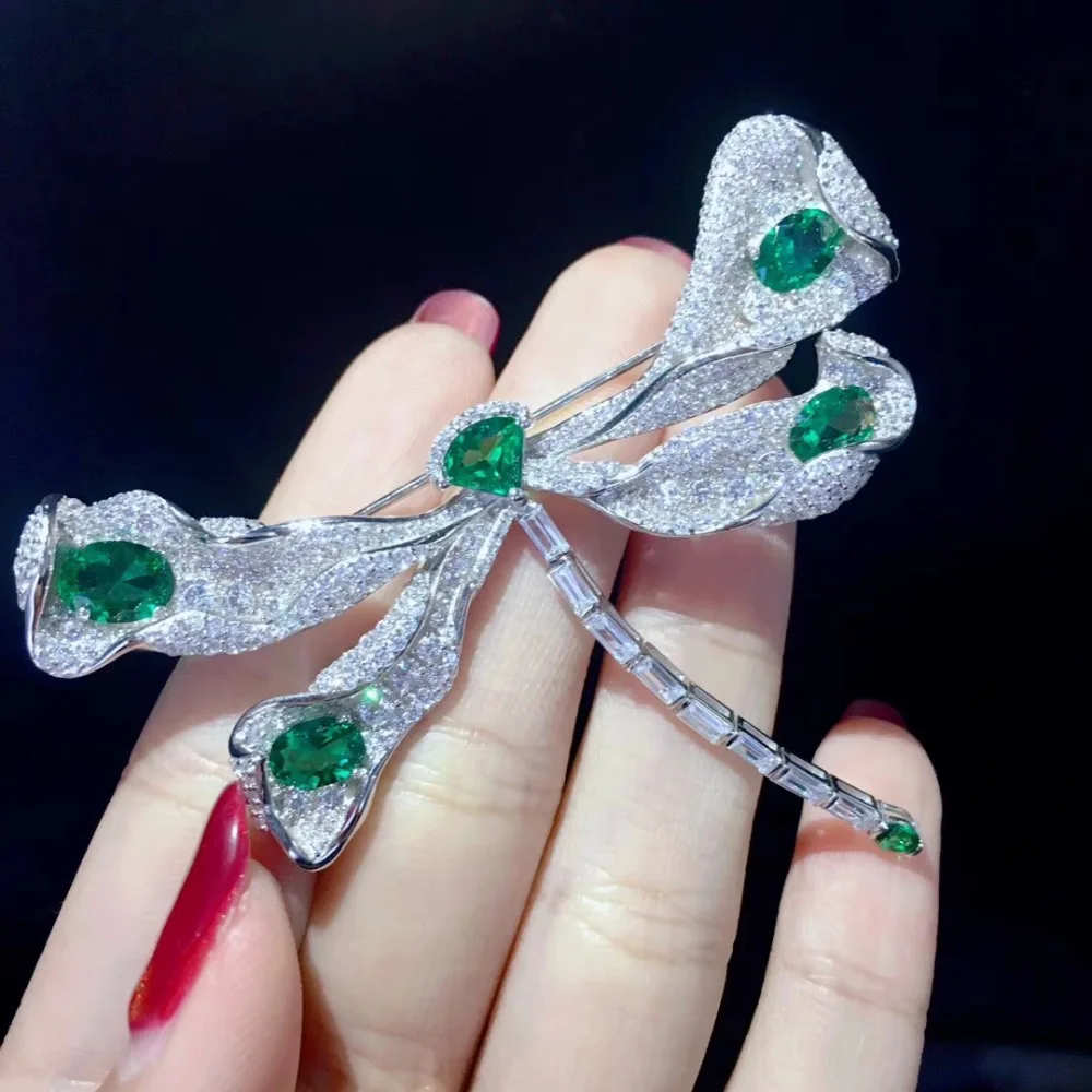 dragonfly brooch green color 925 sterling silver fine women jewelry free shipping