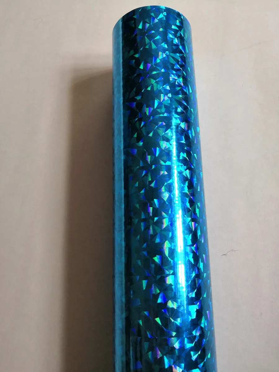 Holographic foil lake blue color  pattern broken glass hot stamping on paper or plastic 64cm x 120m