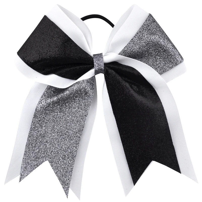 7 Inch Fashion Sequin Cheerleading Hair Bow Glitter Grosgrain Ribbon Bows Elastic Band Ponytail Hair Holder For Girls And Wome