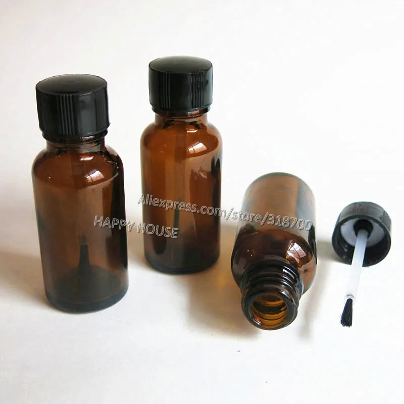 360pcs/lot 20ml Empty Amber Glass Bottle with Black Brush Cap Brown Glass Nail Polish Bottle Cosmetic Vial  Portable