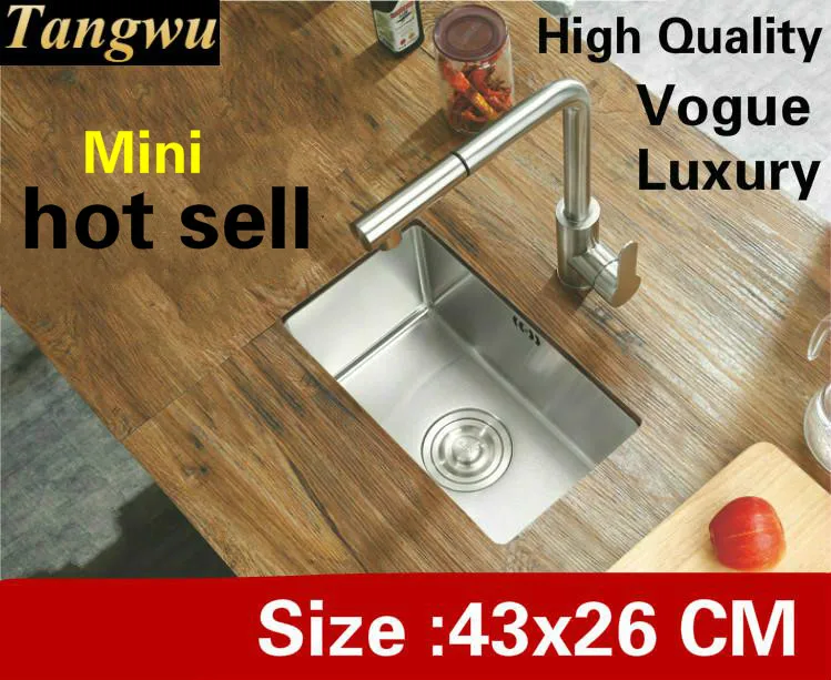 

Free shipping Apartment small kitchen manual sink single trough luxury wash vegetables 304 stainless steel hot sell 430x260 MM