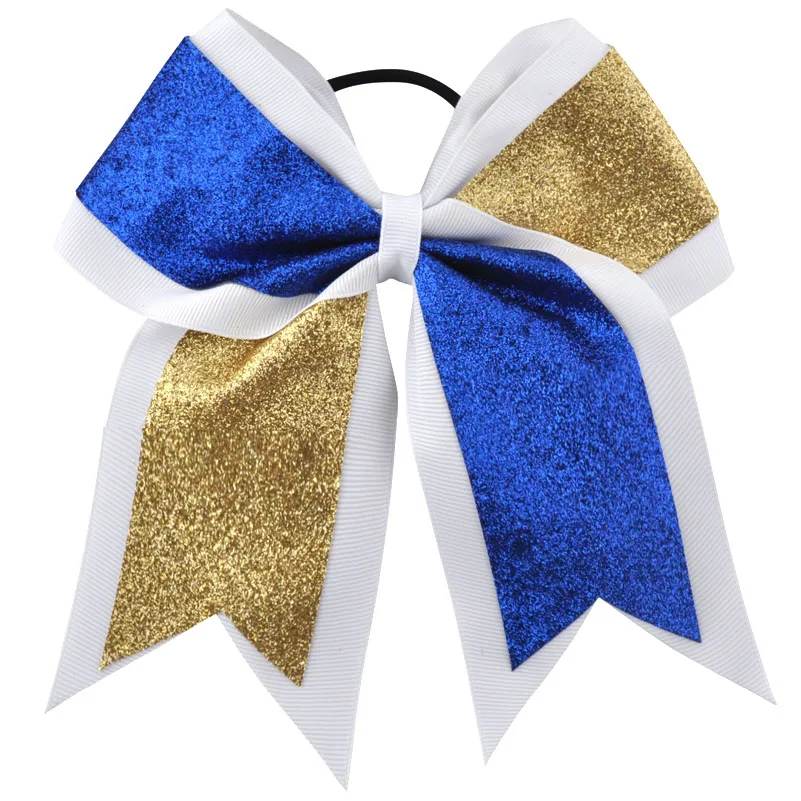 7 Inch Glitter Bling Large Cheerleading bows Bowknot Elastic Hair Band Kids Girls Children Bow Hair Accessories Boutique