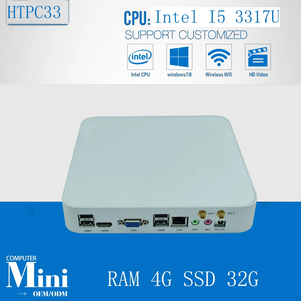 2016 tanie Mini Nettop komputer z 4GB DDR3 32GB SSD Core i5 3317U zielony Mini obsługa komputera pc 3D gra OS Windows Linux