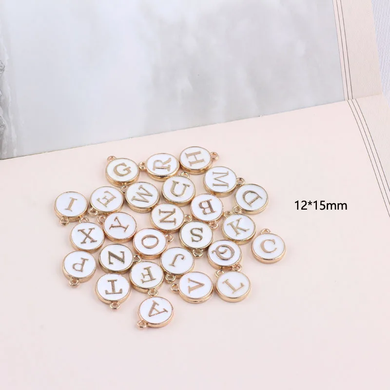 10pcs/26pcs  Alphabet Letter Double Face Enamel Charms  Gold color 12*15mm pendants jewelry making Handmade craft