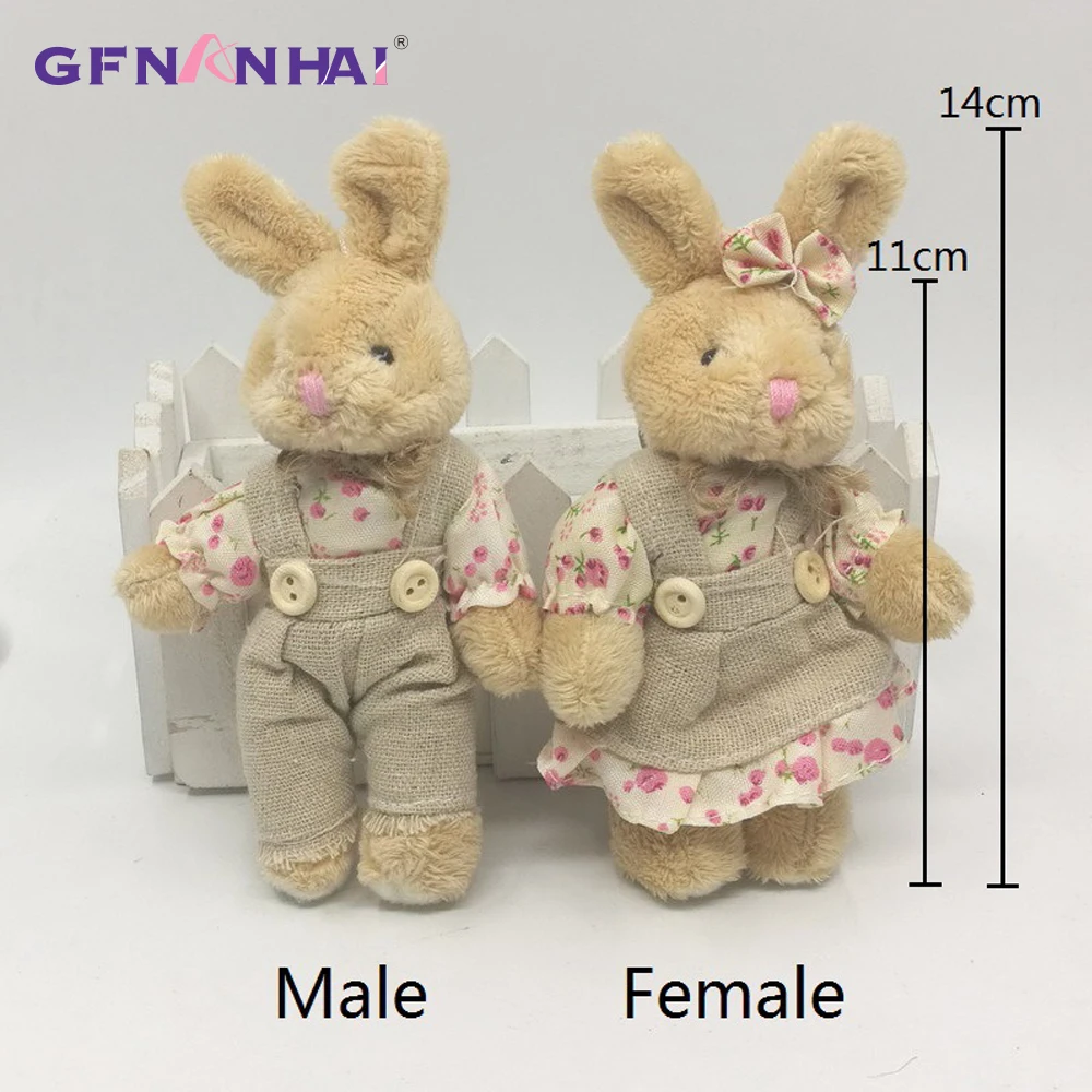 2pcs/lot 11cm Couple Bear Rabbit Plush Toys Stuffed Dolls Floral Cloth Teddy Bear Rabbit Keychain Pendants Gift for Lovers Girls