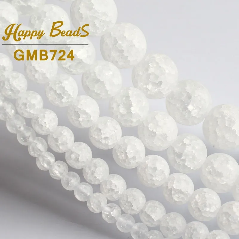 Natural Matte White Snow Cracked Crystal Stone Beads Round Loose Beads For Jewelry Making Diy Bracelet 15\'\' Strand 4/6/8/10/12mm