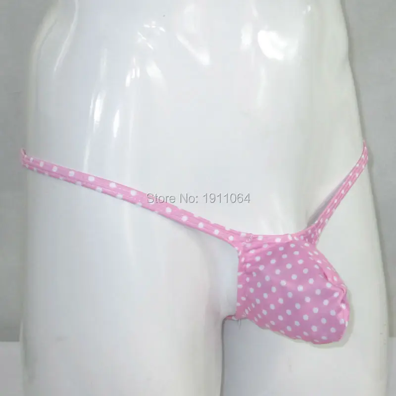 Mens Pouch Thong Bulge Enhancer Low Rise T Back Pink Dots prints G4034