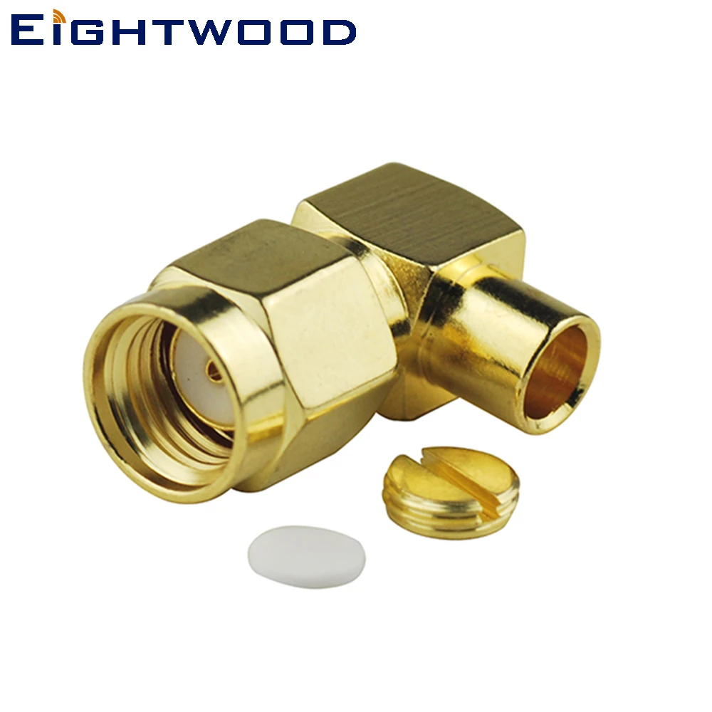 Eightwood 5PCS RP SMA Plug Female Socket Solder Right Angle RF Coaxial Connector Adapter for Semi-Rigid .141