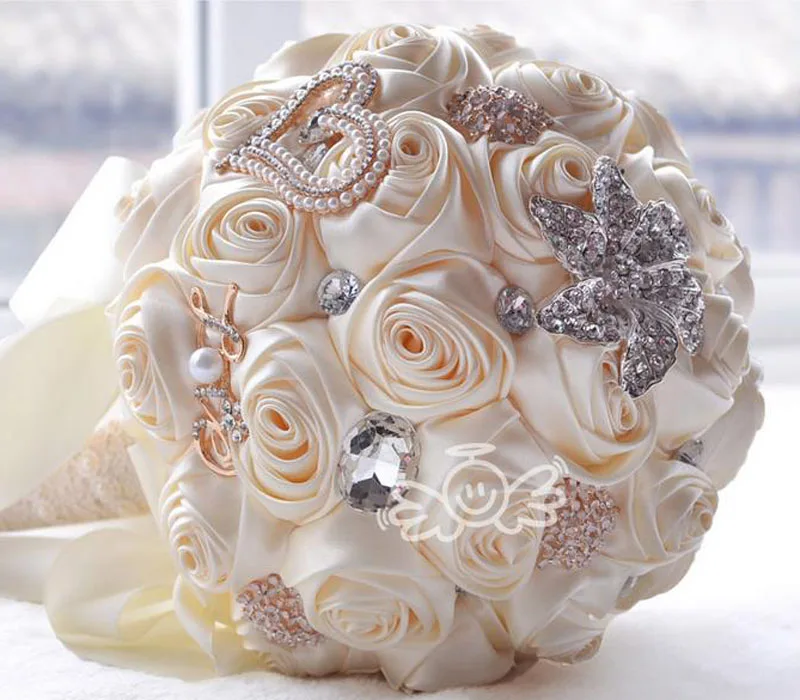 Bouquet da sposa con rose artificiali, bouquet da sposa in cristallo con fiori fatti a mano per la decorazione di nozze  320