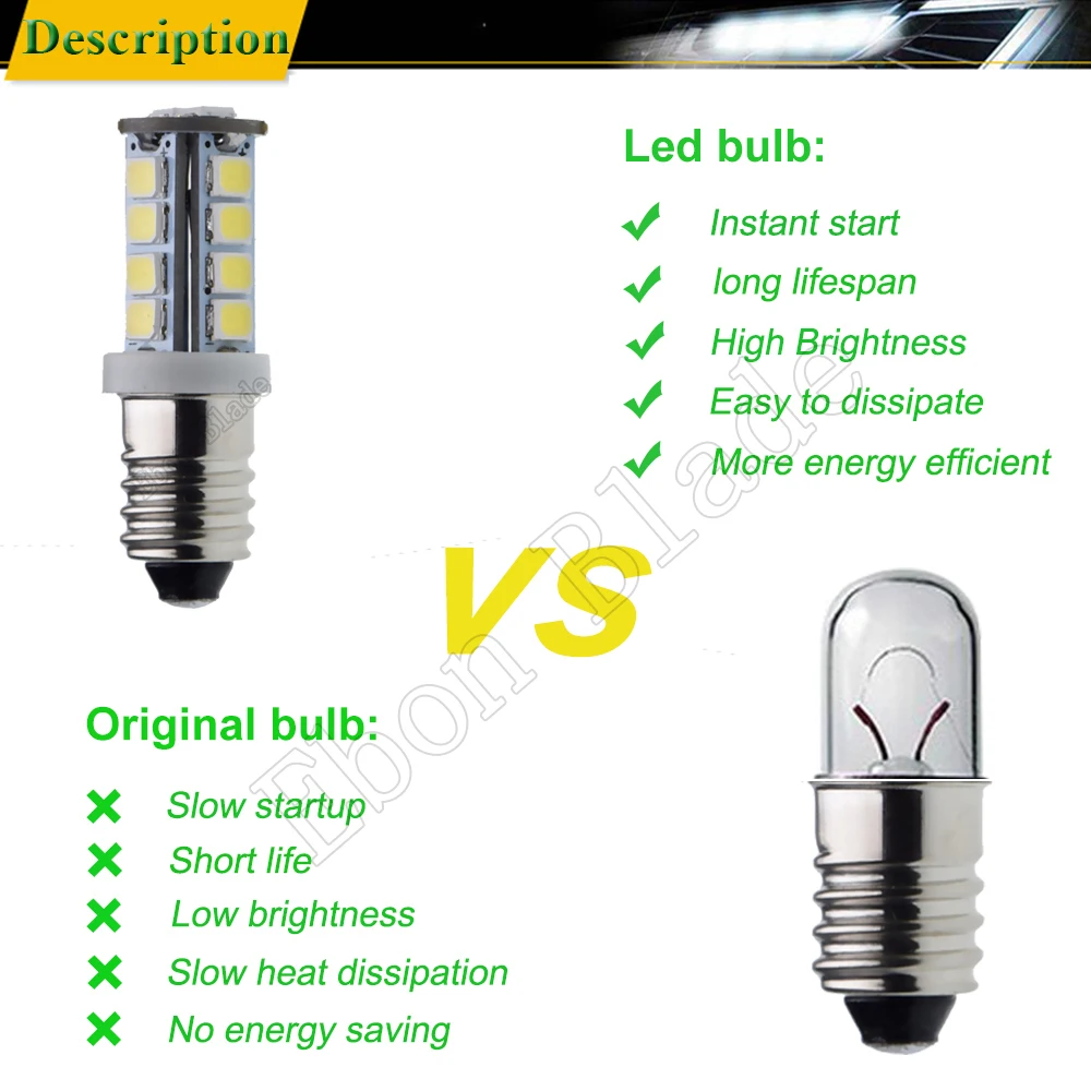 2Pcs E10 lampadina a LED 18SMD vite di aggiornamento 6V 12V 24V DC luce in miniatura sostituzione bianca per torcia torcia bici illuminazione della