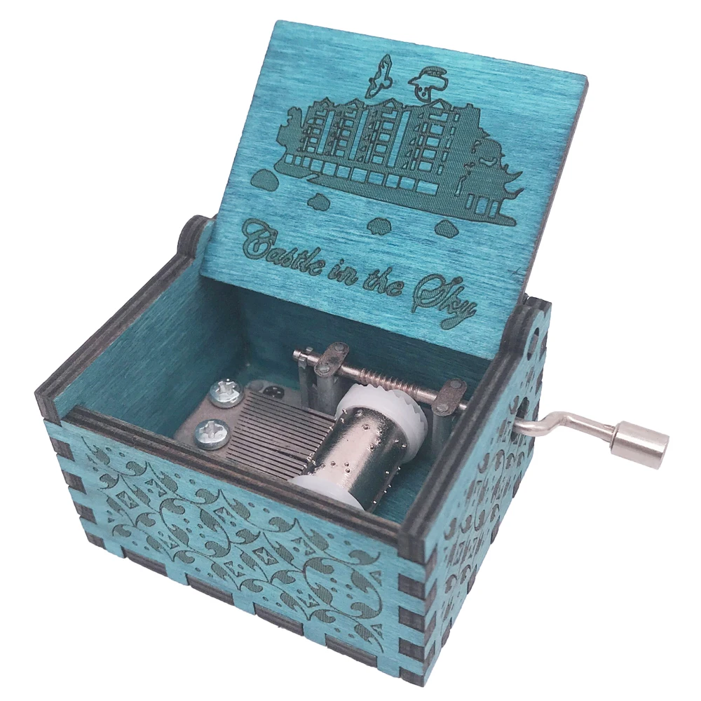 Castle in the Sky Music Box,Mini Size 18 Note Hand Crank Musical Box Carved Wood Musical Gift,Play Castle in the Sky(Laputa)