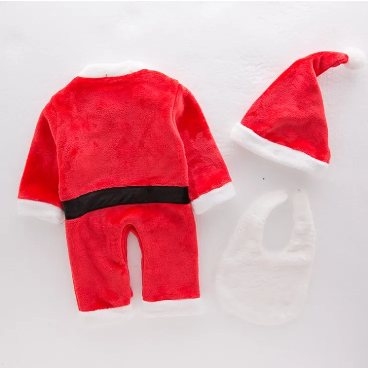 Christmas Classic Style Long Sleeves Baby Romper with Christms Hat & Bib/3-pcs Set Baby Christmas Clothes 3087