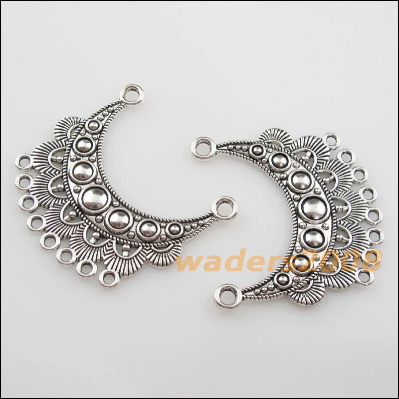 4Pcs Tibetan Silver Color 2-8 Moon Flower Charms Pendants Connectors 42x46mm