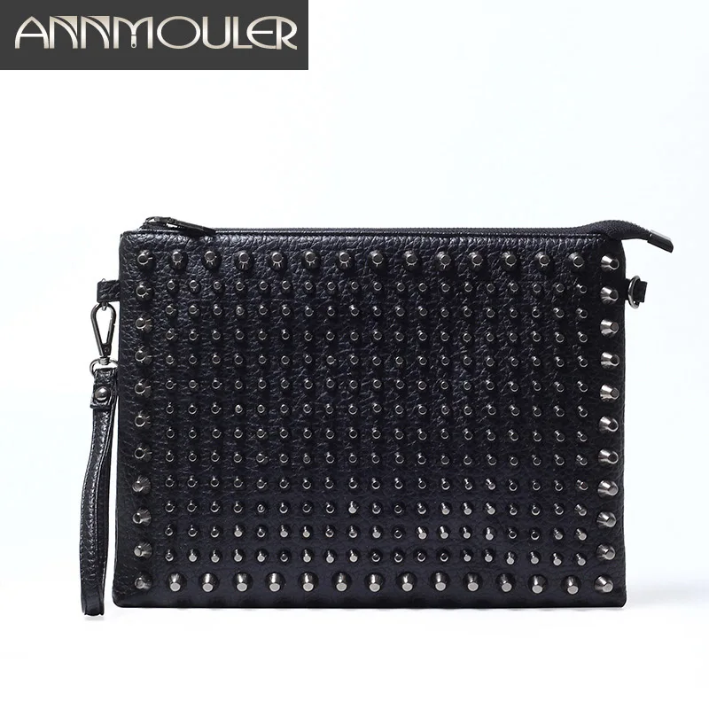 Annmouler Unisex Fashion Women Clutch Bag Pu Leather Crossbody Bag Punk Style Shoulder Bag Unisex and Women Rivet Handbag Purse