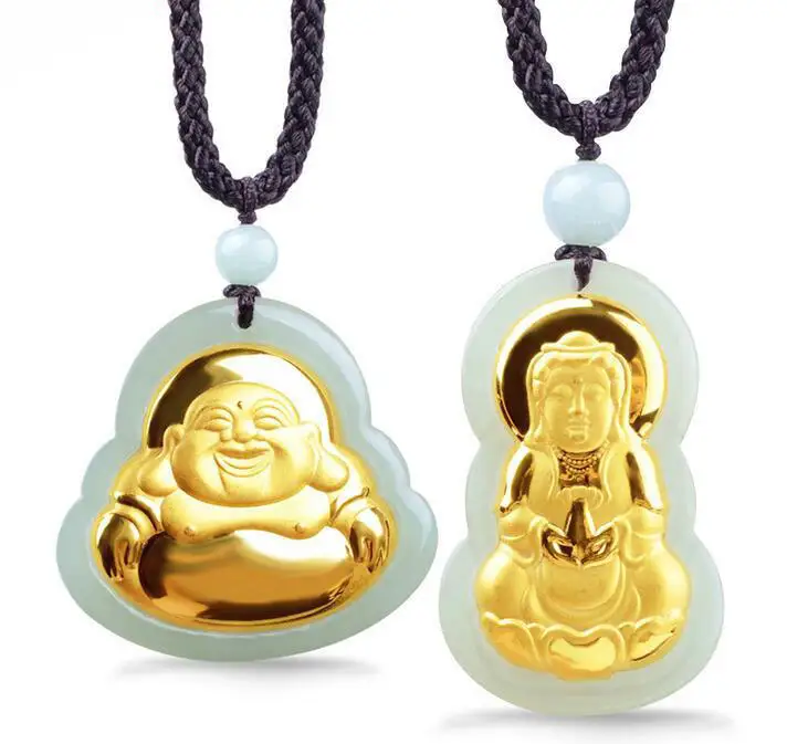 

Beautiful Pure Inlaid With Natural Hetian Pendant necklace Guanyin Buddha