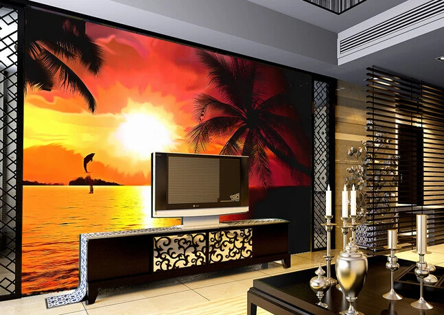 

Custom photo wallpaper, sunset beach landscape murals for the living room bedroom TV background waterproof wallpaper