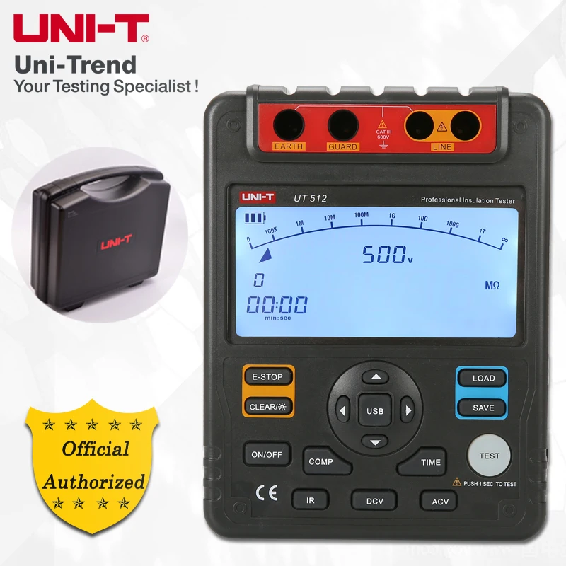 UNI-T UT512 Portable 2500V Digital Insulation Resistance Tester; PI/DAR measurements/data storage