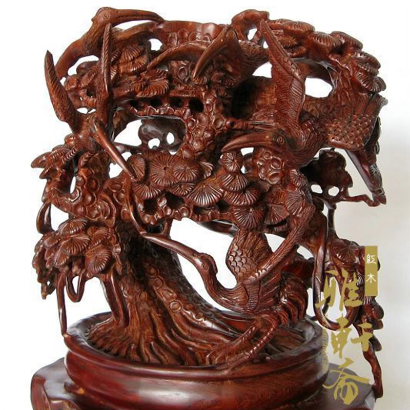 W Gallery] red sandalwood carving crafts mahogany vegetarian birthday gift Songhe sickness carved ornaments