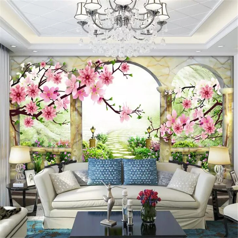 

beibehang Custom wallpaper 3D murals stereo peach landscape European garden TV background wall painting living room 3d wallpaper