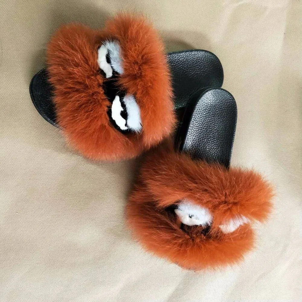 

large Size 36-43 Hot Women Slippers Fashion Summer Autumn Plush Slippers Women Real Fur Slides Flip Flops Flat Shoes