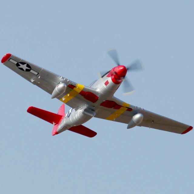 FMSRC-RC mustang airplane with Red tail、v8、フラップ付き、p51、P-51D、led、pnp、gint、